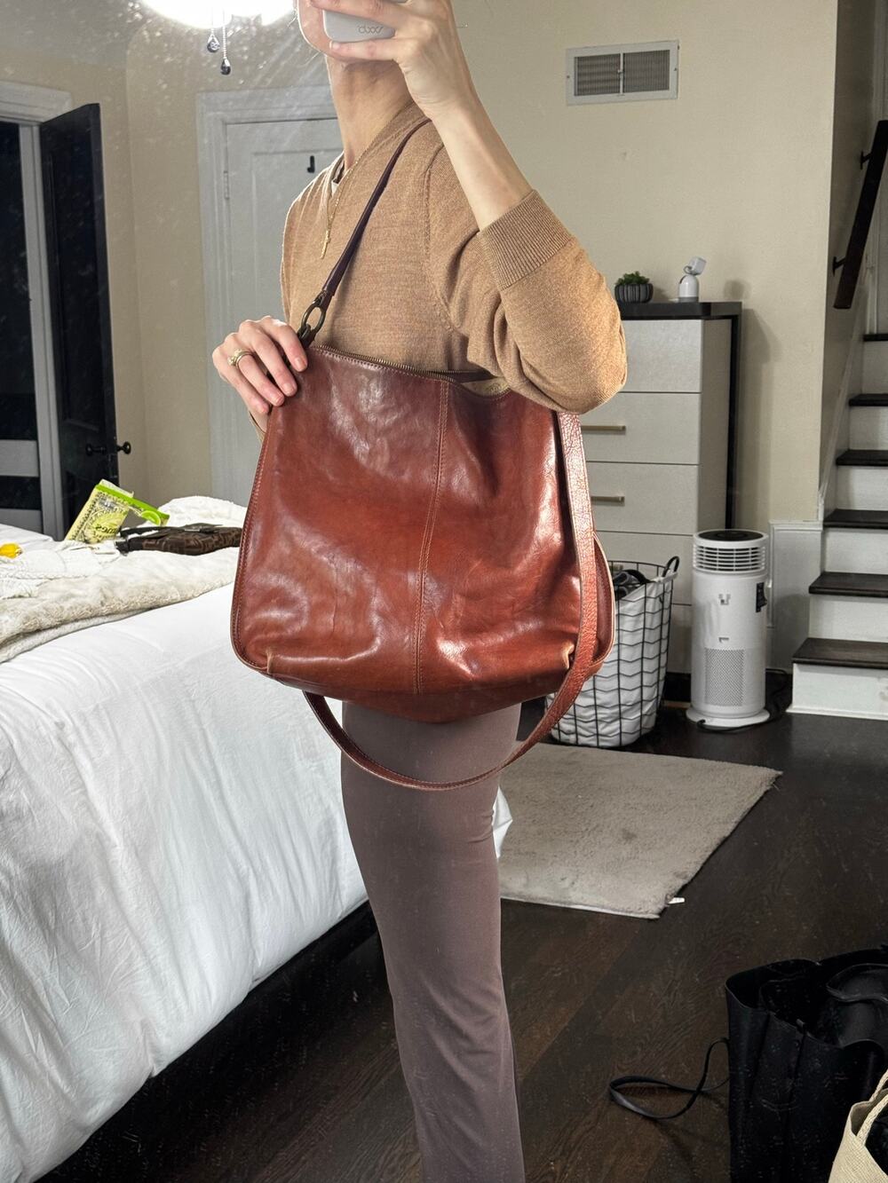 I Medici Firenze Vintage Italian Genuine Leather Cognac Hobo Shoulder Bag